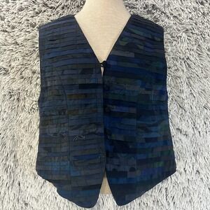 Silkscapes Boston Vest‎ Boho Vintage Pleated Silk 90's Y2K Button Up Medium